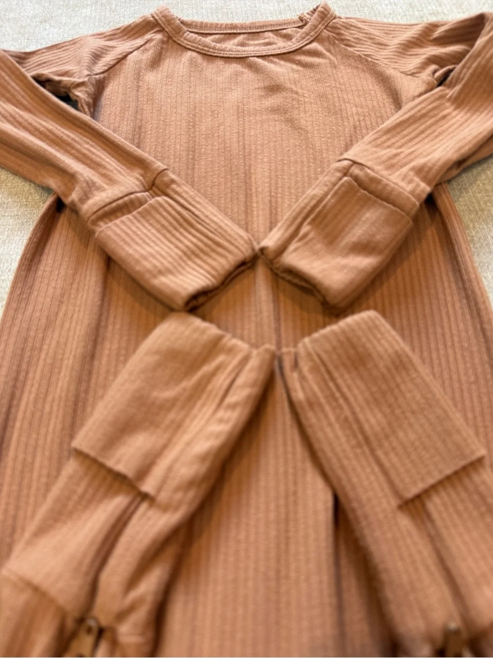 Little Sleepies Caramel Ribbed Ribbed Crescent Zippy 12-18 Months